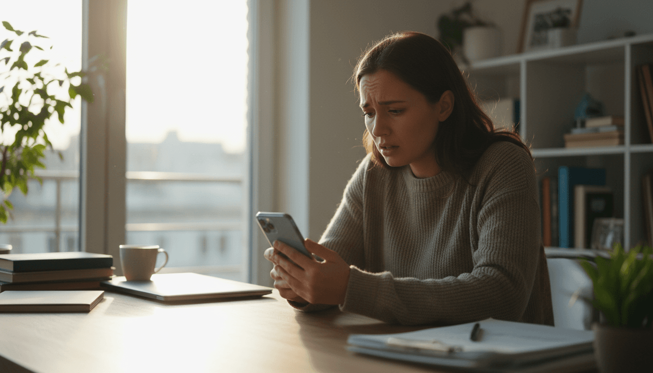 Person reviewing concerning communication on their phone