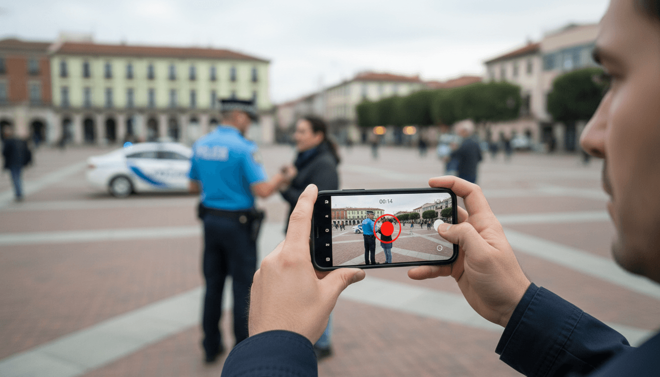 Person recording with a smartphone during a public interaction