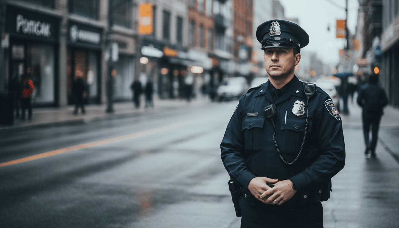 Police officer on Toronto street demonstrating reasonable suspicion