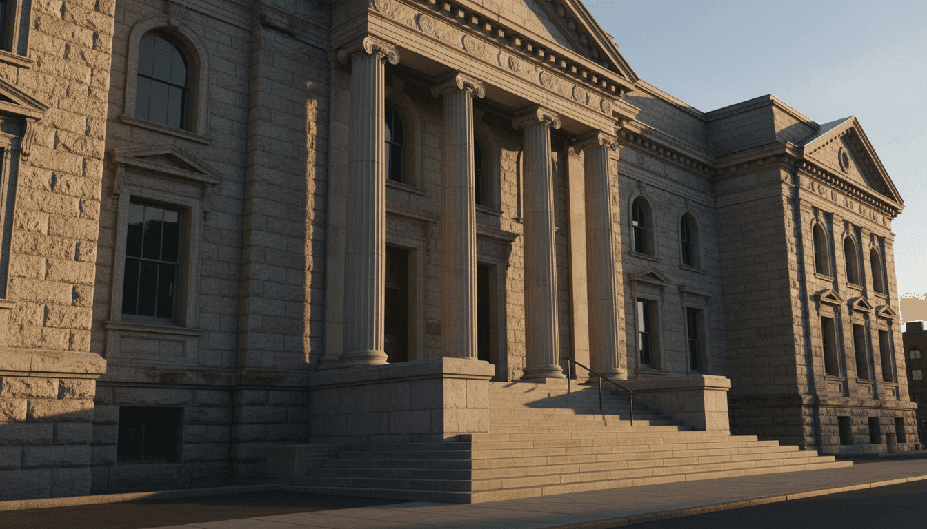 Canadian courthouse building exterior with stone architecture