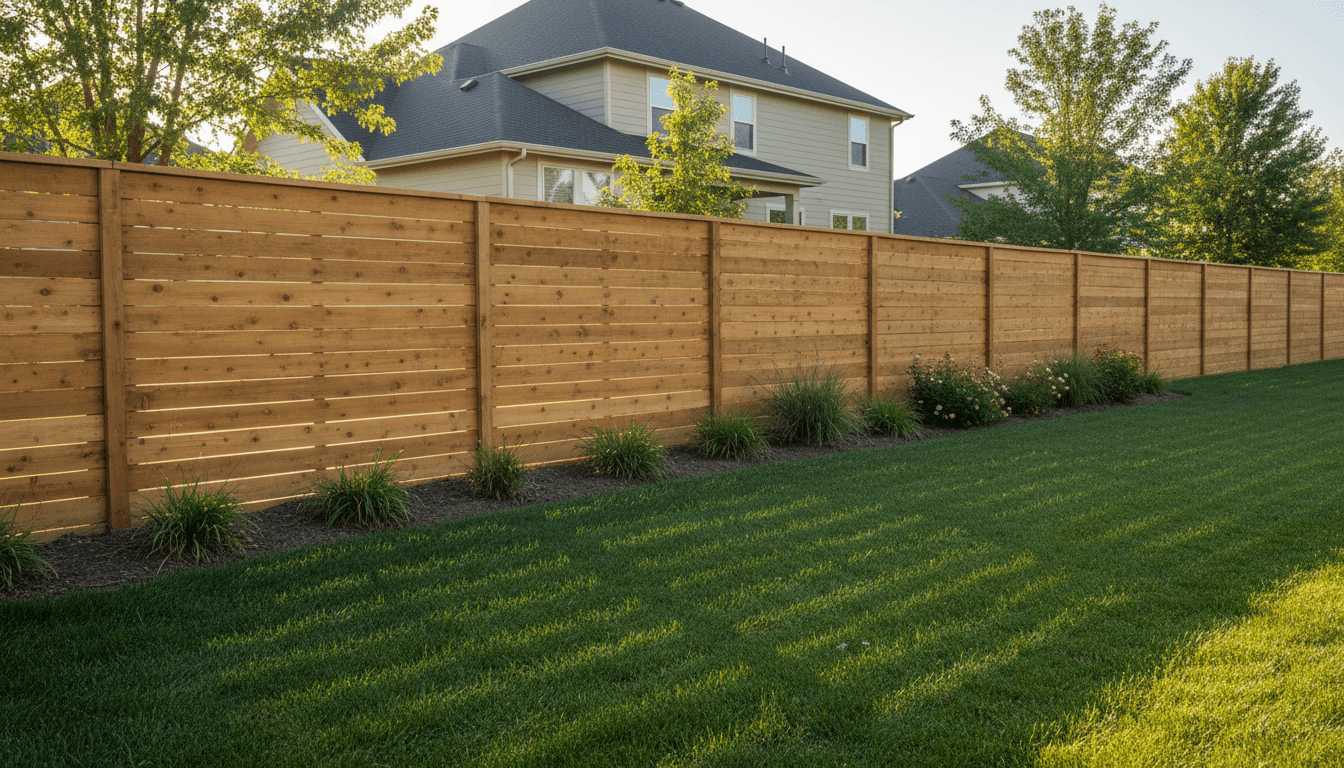 Residential backyard showing property boundary and fence