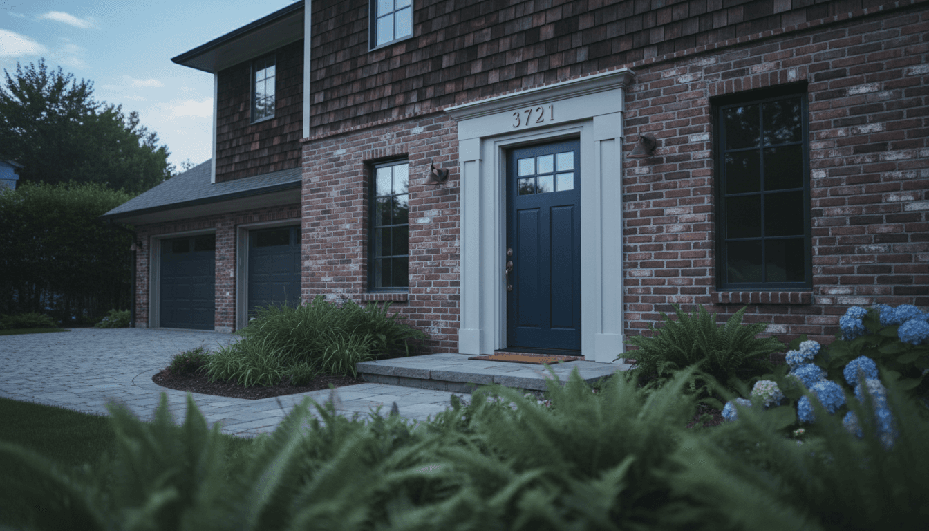 Front view of a residential home exterior showing driveway and entrance